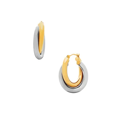 14K Two-Tone Gold Double Twist Hoop Earrings