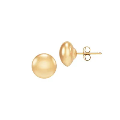 14K Yellow Gold Flat-Ball Button Stud Earrings