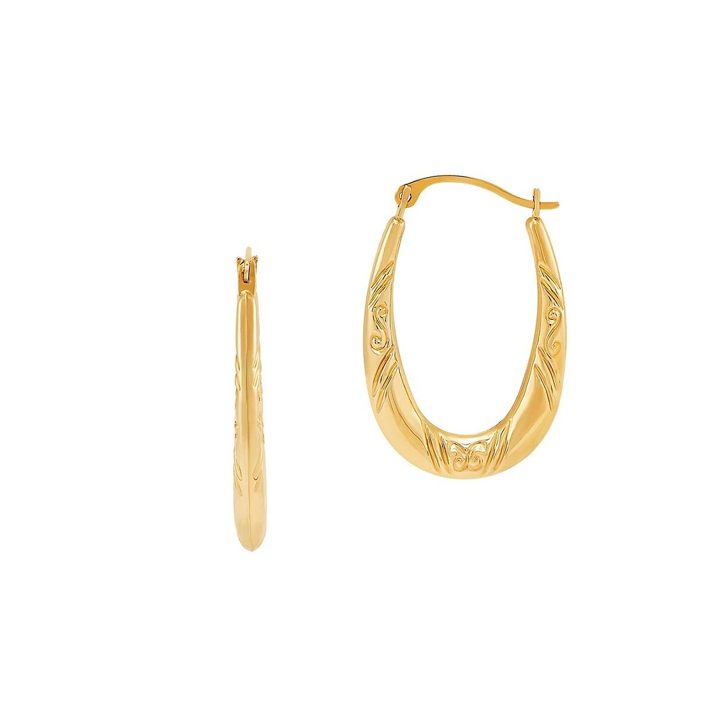 14K Yellow Gold Oval Hoop Earrings