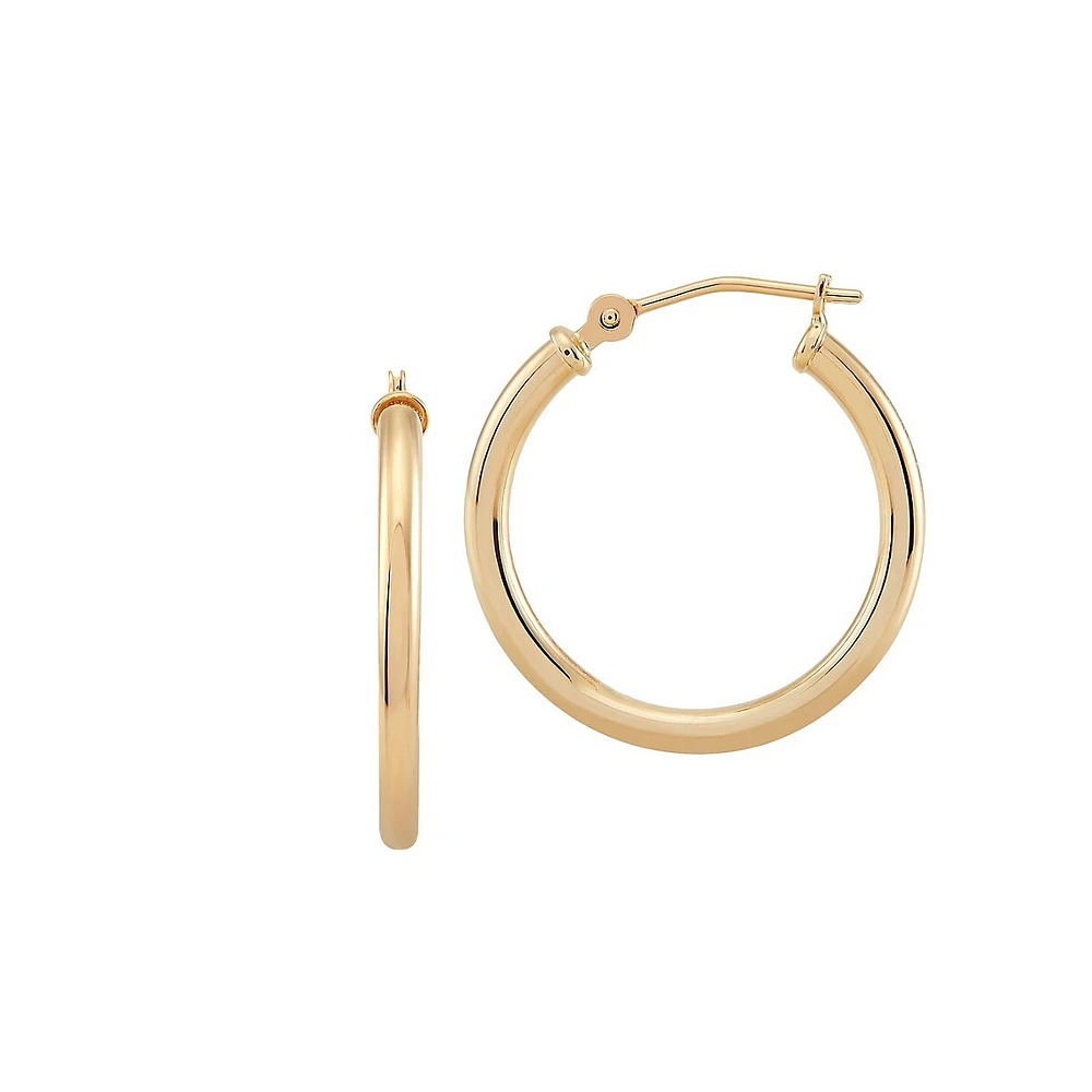 14K Yellow Gold Tube Hoop Earrings