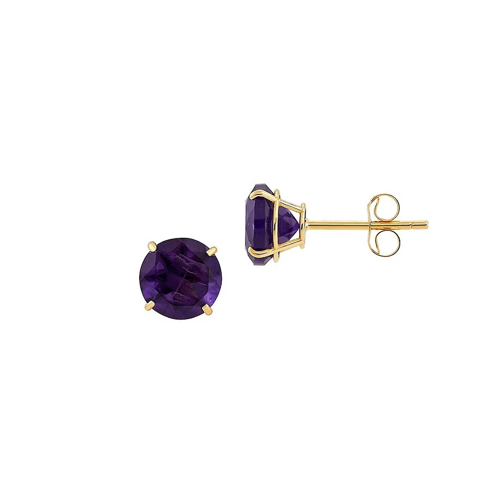 10K Yellow Gold & Amethyst Stud Earrings