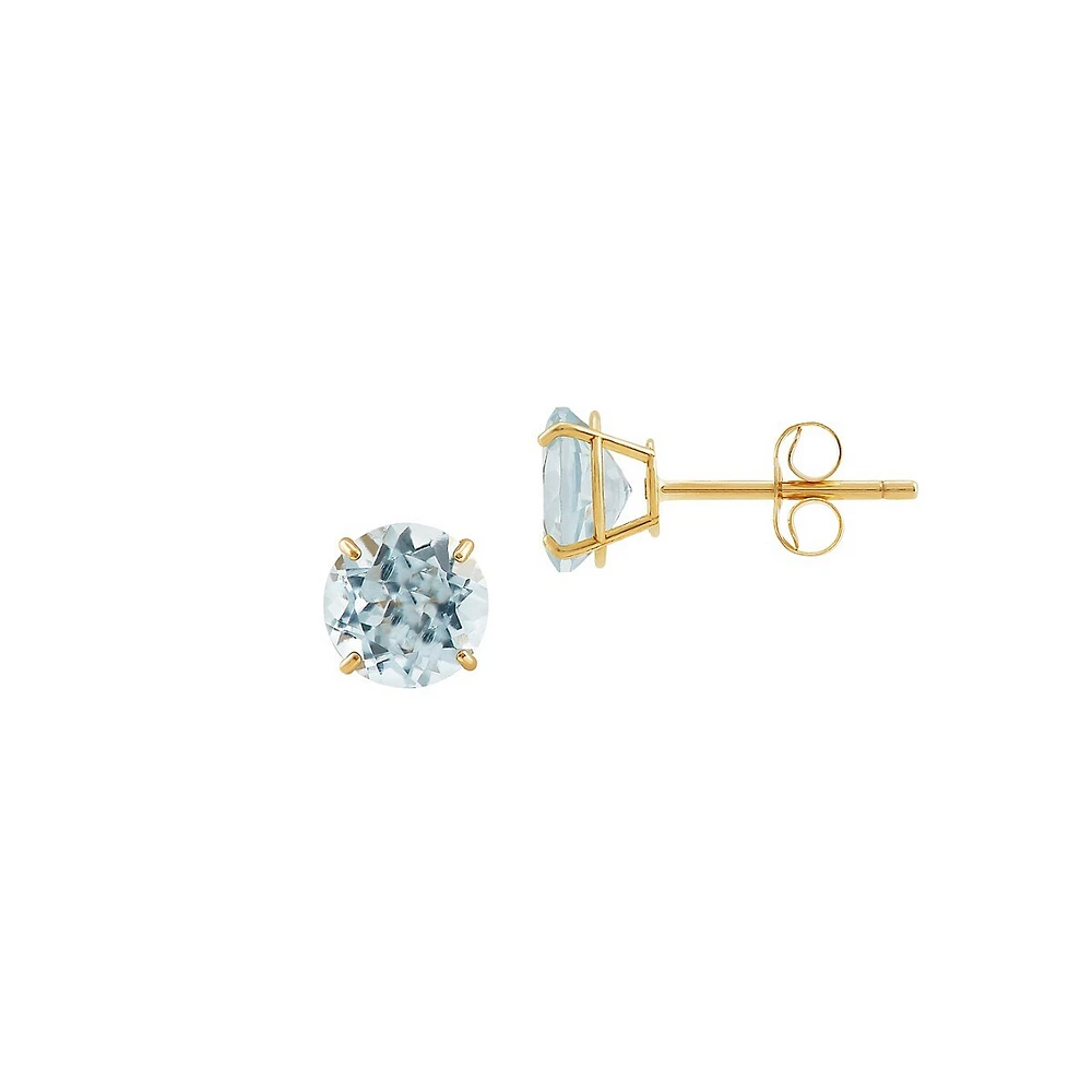 10K Yellow Gold & Aqua Stud Earrings