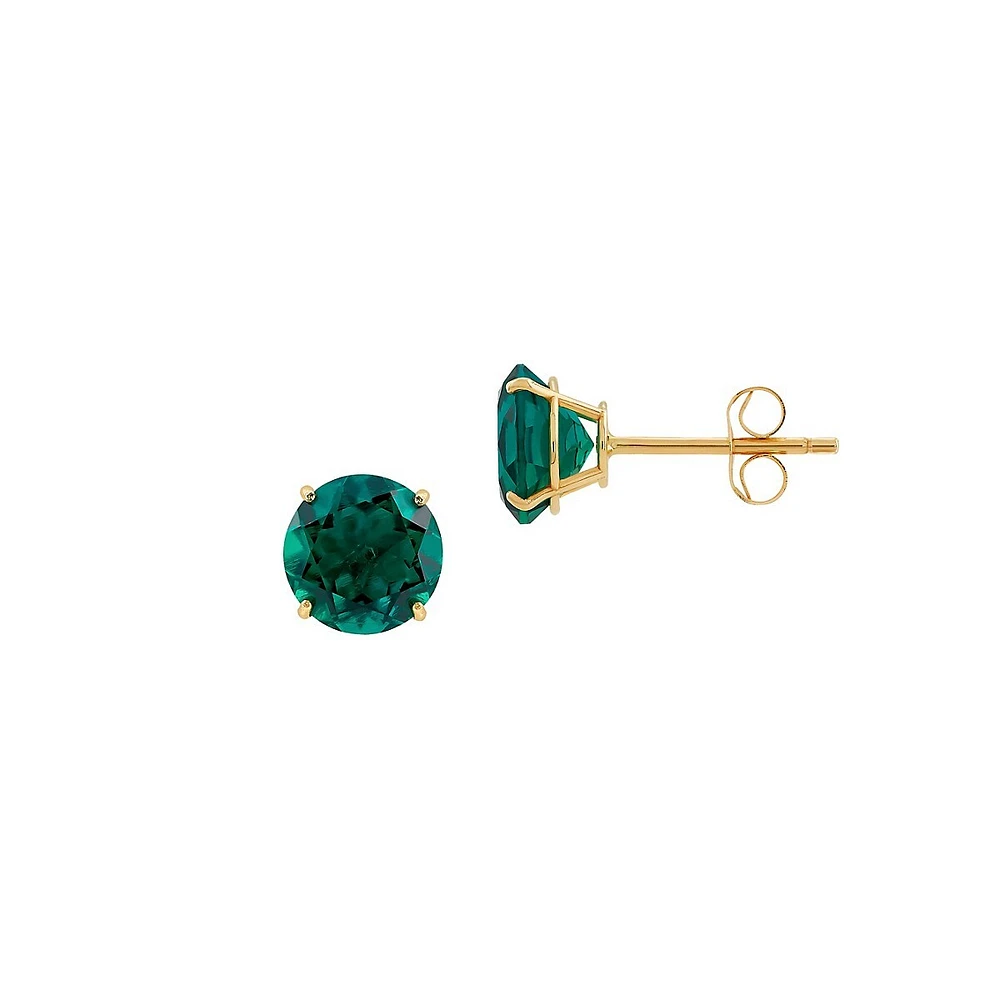 10K Yellow Gold & Emerald Stud Earrings