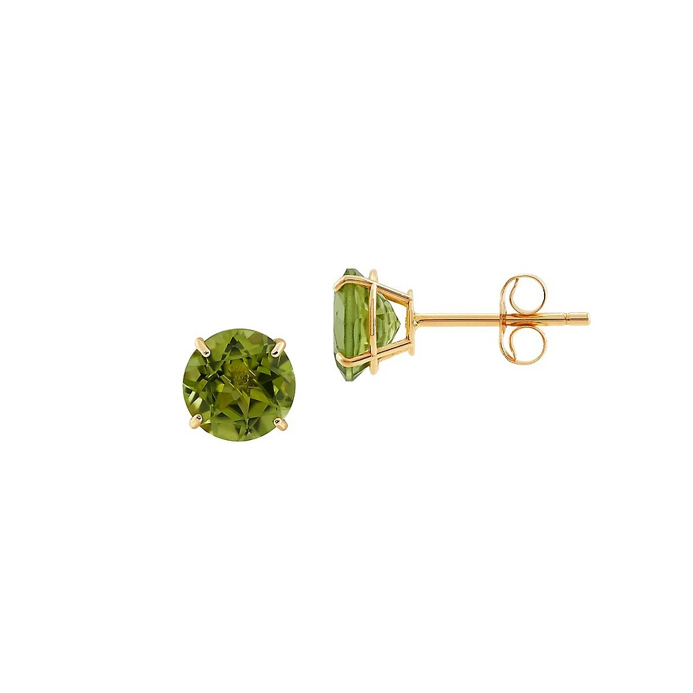 10K Yellow Gold & 6MM Peridot Round Stud Earrings