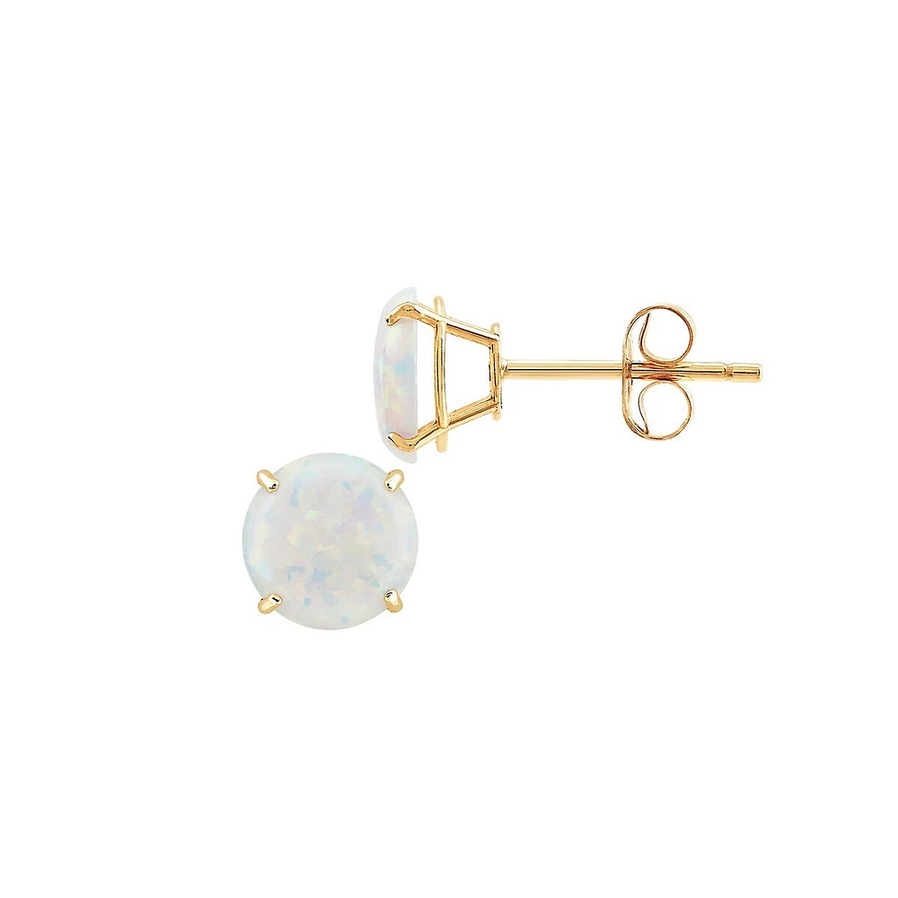 10K Yellow Gold & Created Opal Stud Earrings