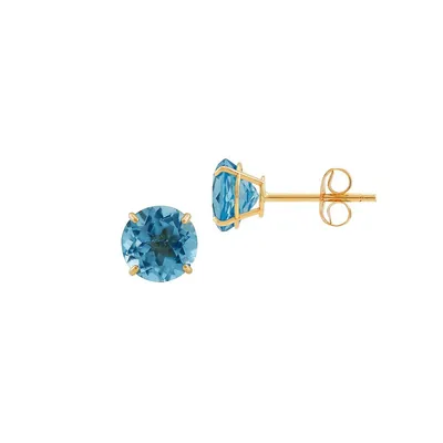 10K Yellow Gold & 6MM Blue Topaz Round Stud Earrings