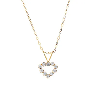 14K Yellow Gold & Cubic Zirconia Heart Pendant Necklace