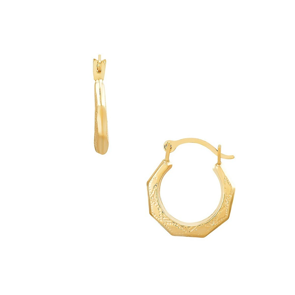 14K Yellow Gold Facet Hoop Earrings