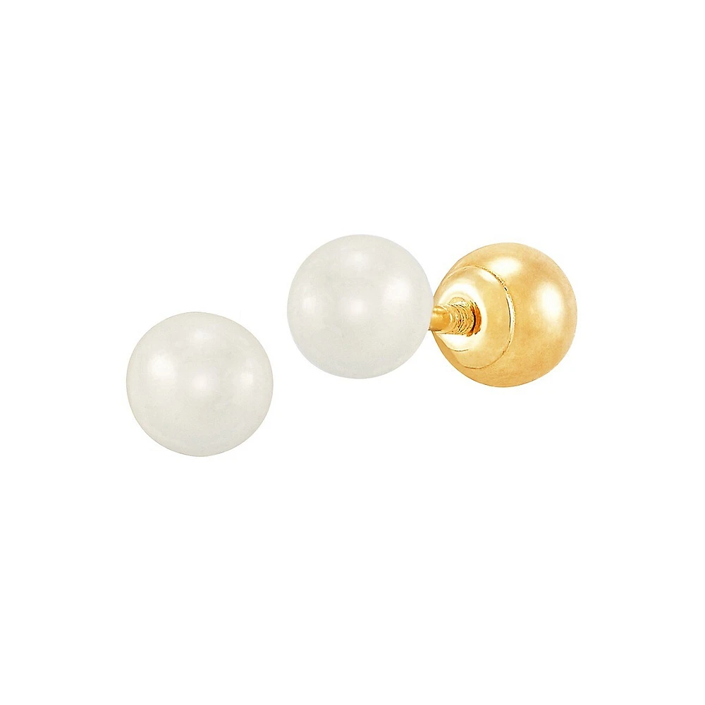 14K Yellow Gold & 4MM Freshwater Cultured Pearl Ball-Nut Stud Earrings