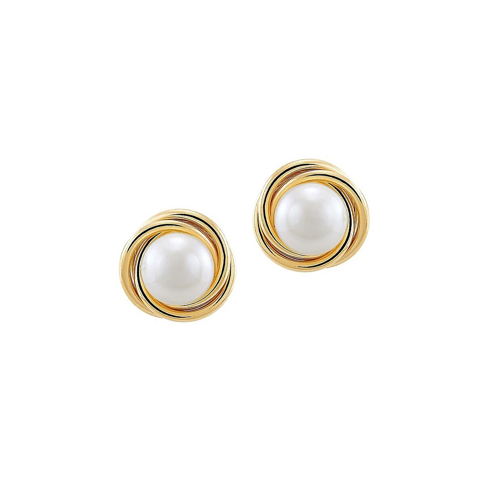 Boutons d'oreilles en or 14 ct et perles d'eau douce de 6 mm