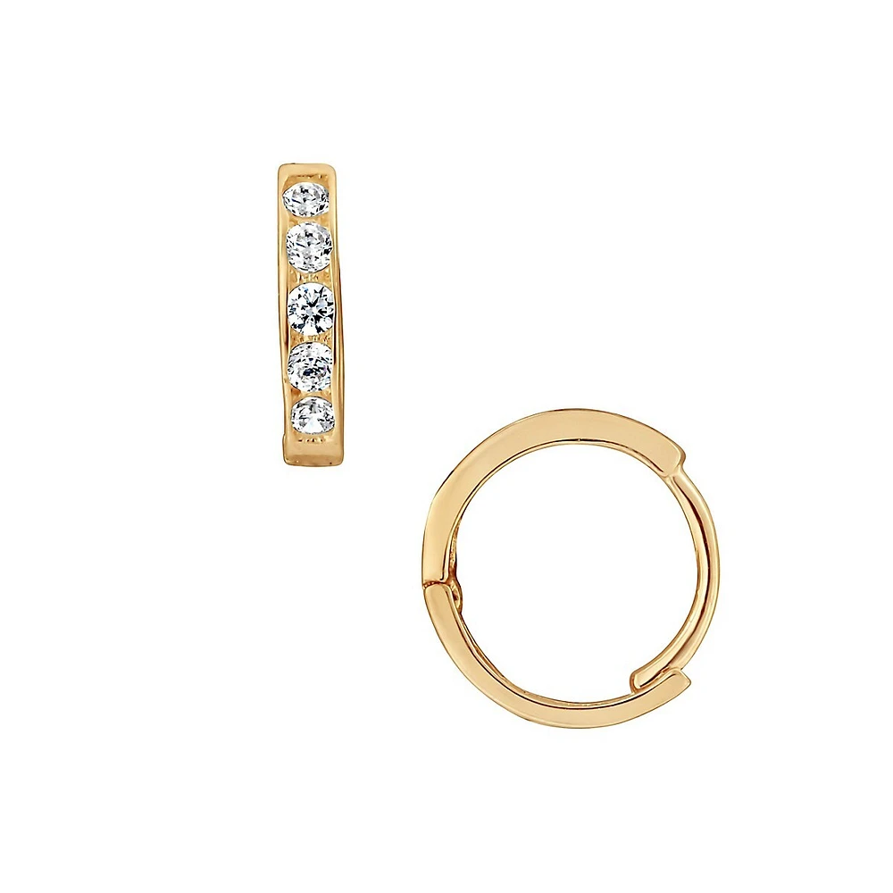 14K Yellow Gold & Cubic Zirconia Hoop Earrings