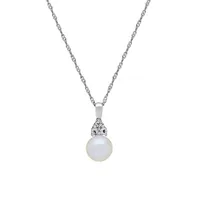 Sterling Silver, 8MM Freshwater Pearl & White Topaz Pendant Necklace