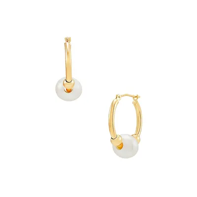 14K Yellow Gold & 8MM Freshwater Cultured Pearl Bead Hoop Earrings