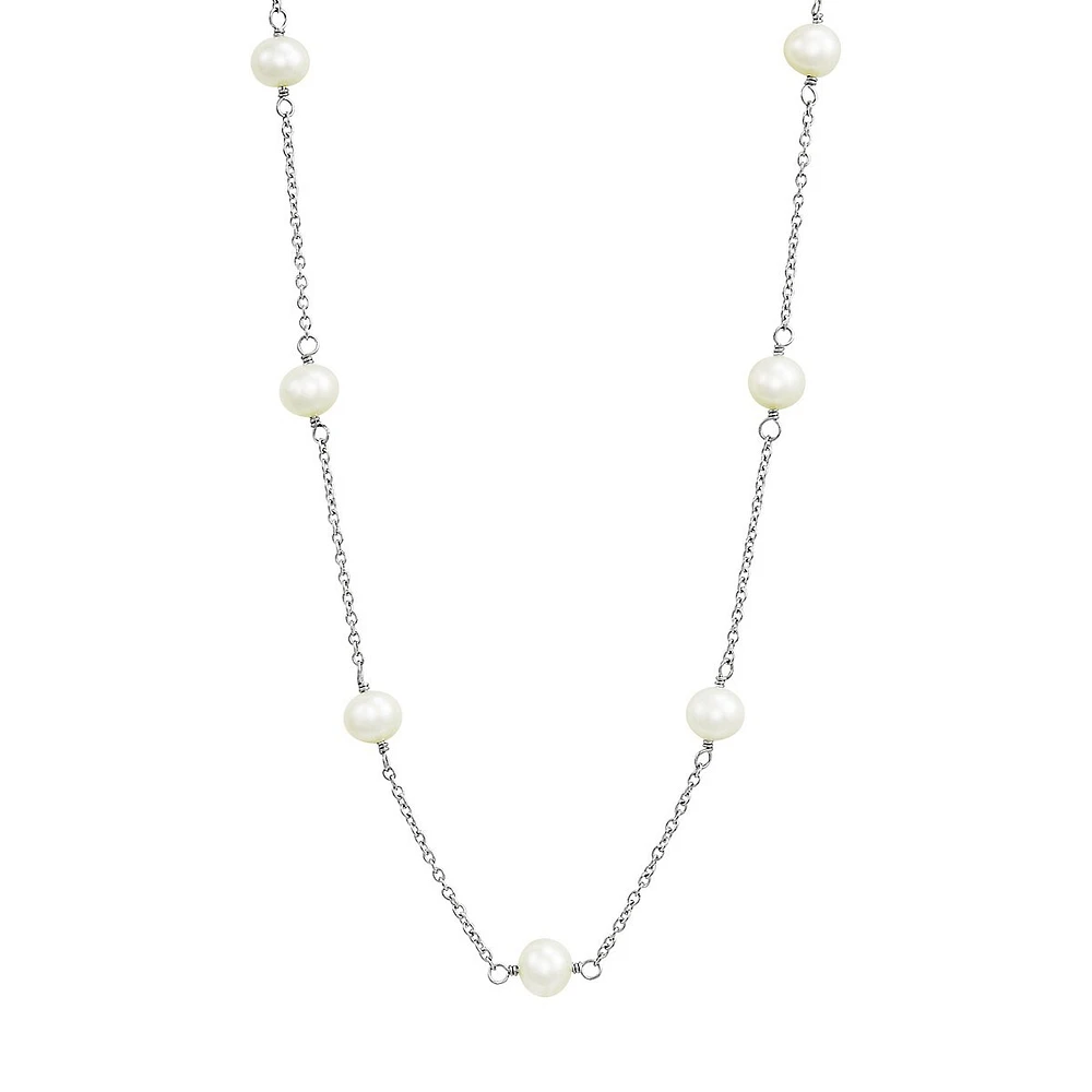 Sterling Silver & 7MM Freshwater Pearl Station Necklace