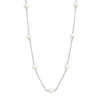 Sterling Silver & 7MM Freshwater Pearl Station Necklace