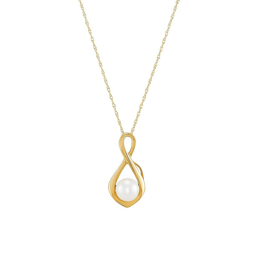 Fine Jewellery 10K Yellow Gold & 6MM-6.5MM Cultured Freshwater Pearl  Infinity Pendant Necklace