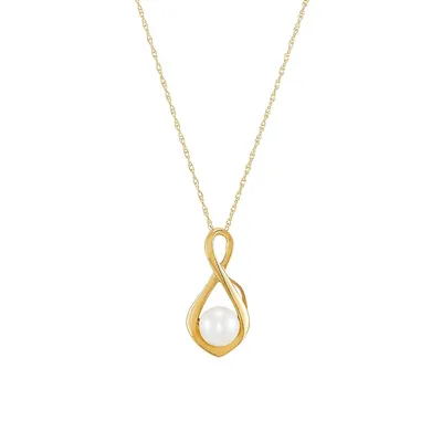 10K Yellow Gold & 6MM-6.5MM Cultured Freshwater Pearl Infinity Pendant Necklace