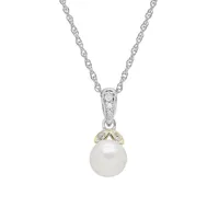 Sterling Silver, 14K Yellow Gold, 7MM Freshwater Pearl & 0.03 CT. T.W. Diamond Pendant Necklace