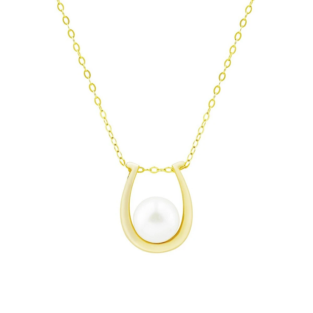 10K Yellow Gold & 8MM-8.5MM Cultured Freshwater Pearl Omega Pendant Necklace