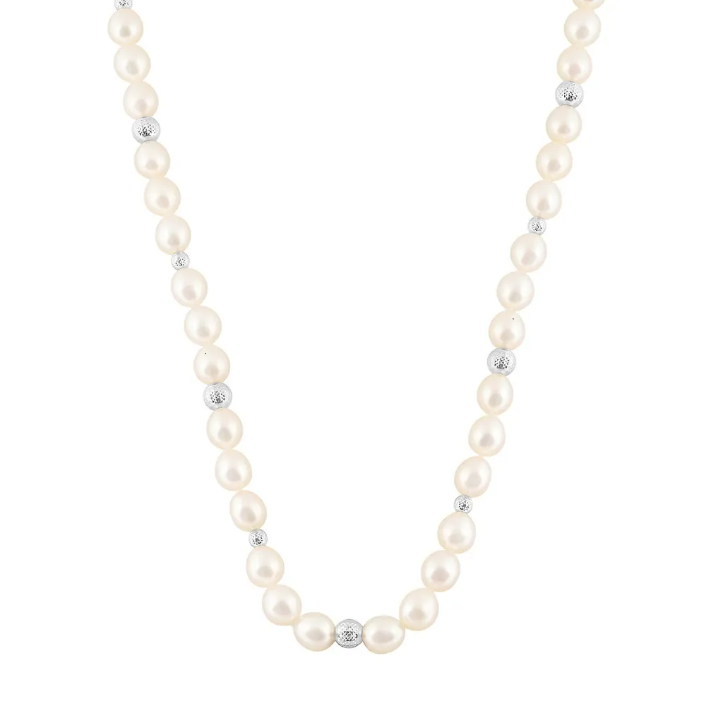 Sterling Silver & 7MM-8MM Freshwater Cultured Pearl Station Necklace