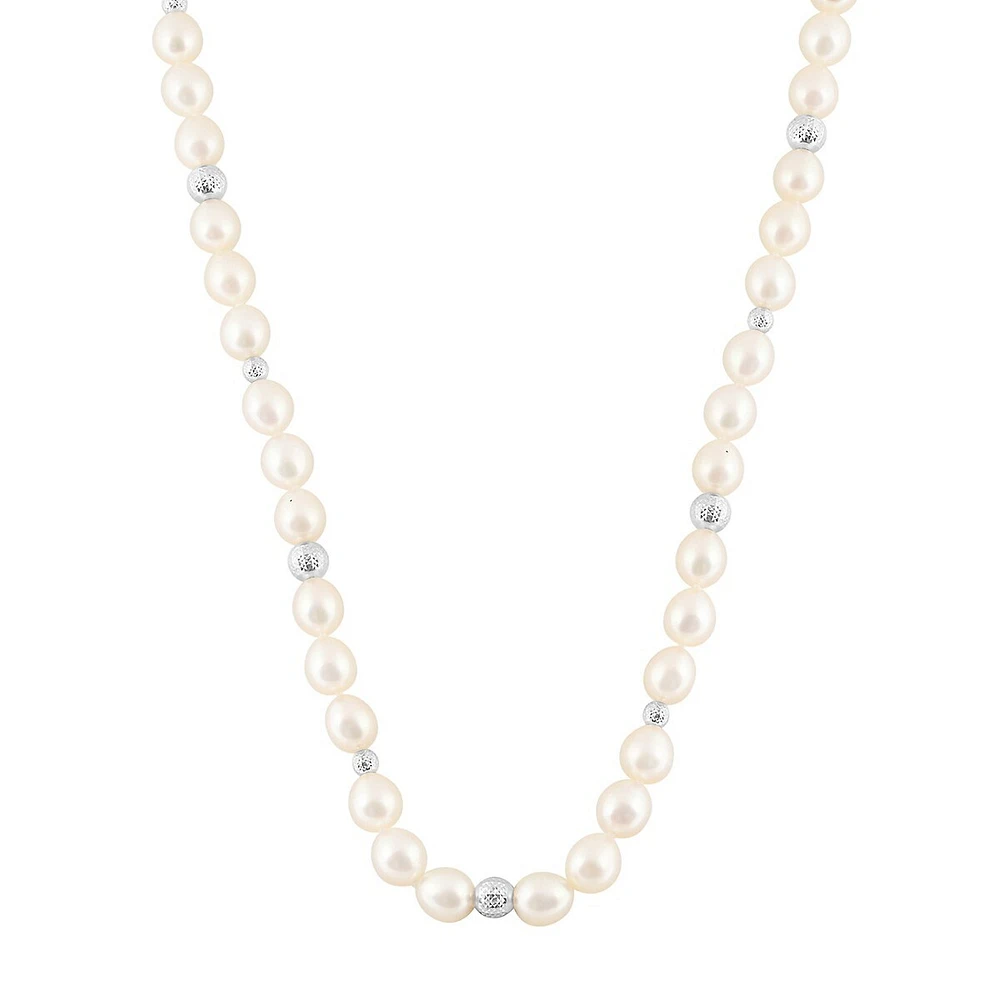 Sterling Silver & 7MM-8MM Freshwater Cultured Pearl Station Necklace