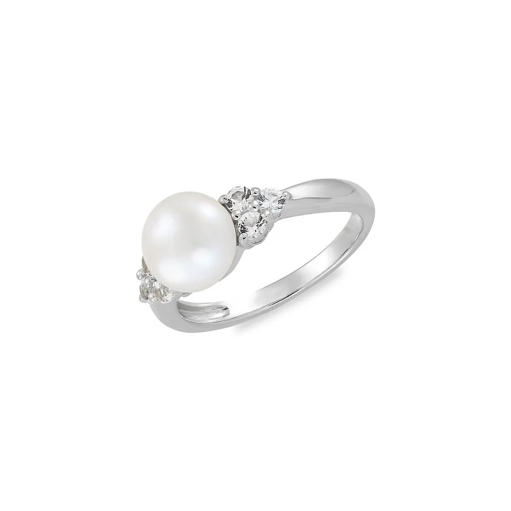 Sterling Silver, 8MM Freshwater Pearl & White Topaz Ring