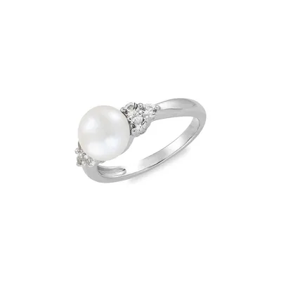 Sterling Silver, 8MM Freshwater Pearl & White Topaz Ring