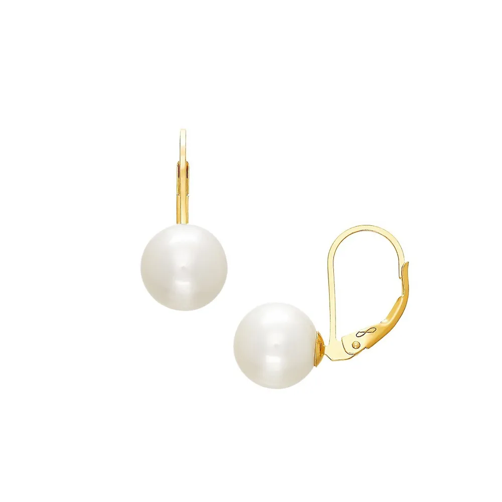 14K Yellow Gold & Freshwater Cultured Pearl Leverback Earrings