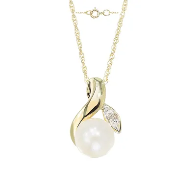 10K Yellow Gold, 0.005 CT. T.W. Diamond & 65MM Freshwater Pearl Pendant Necklace