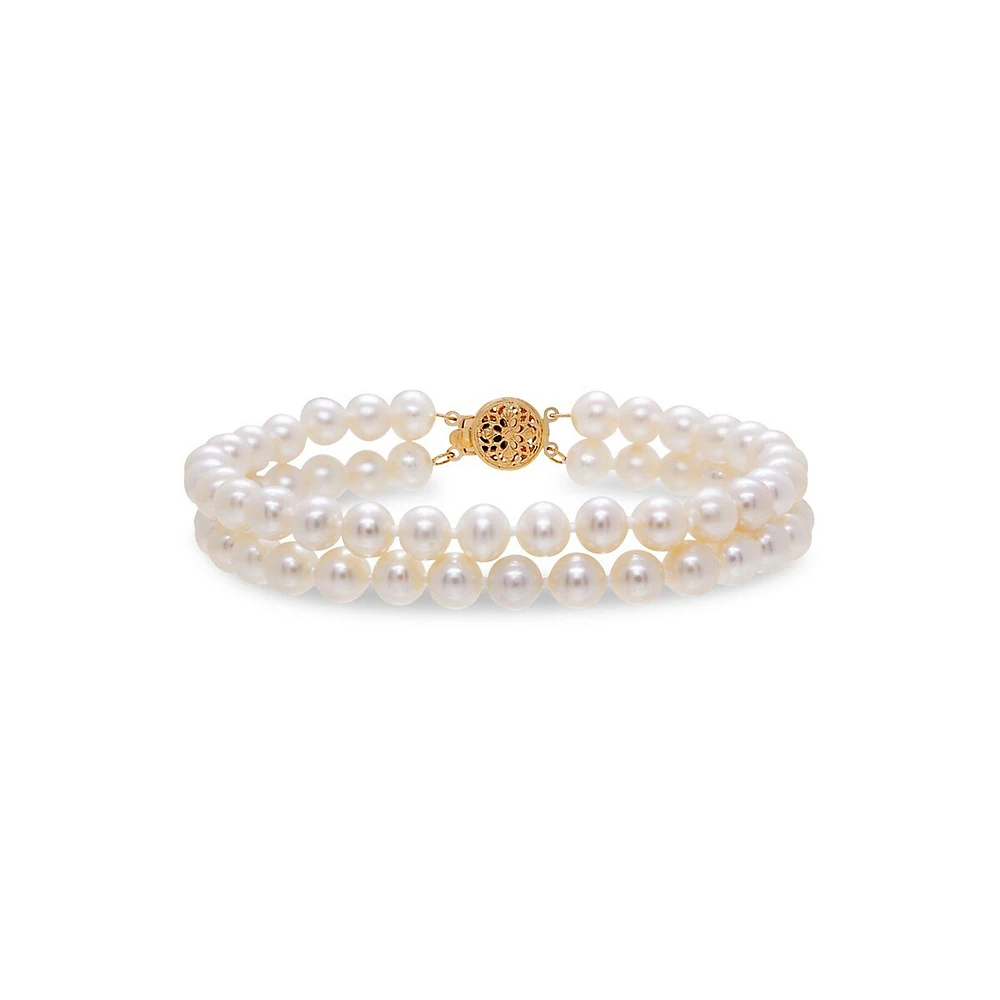 14K Yellow Gold & 6MM-7MM Freshwater Pearl Double-Strand Bracelet