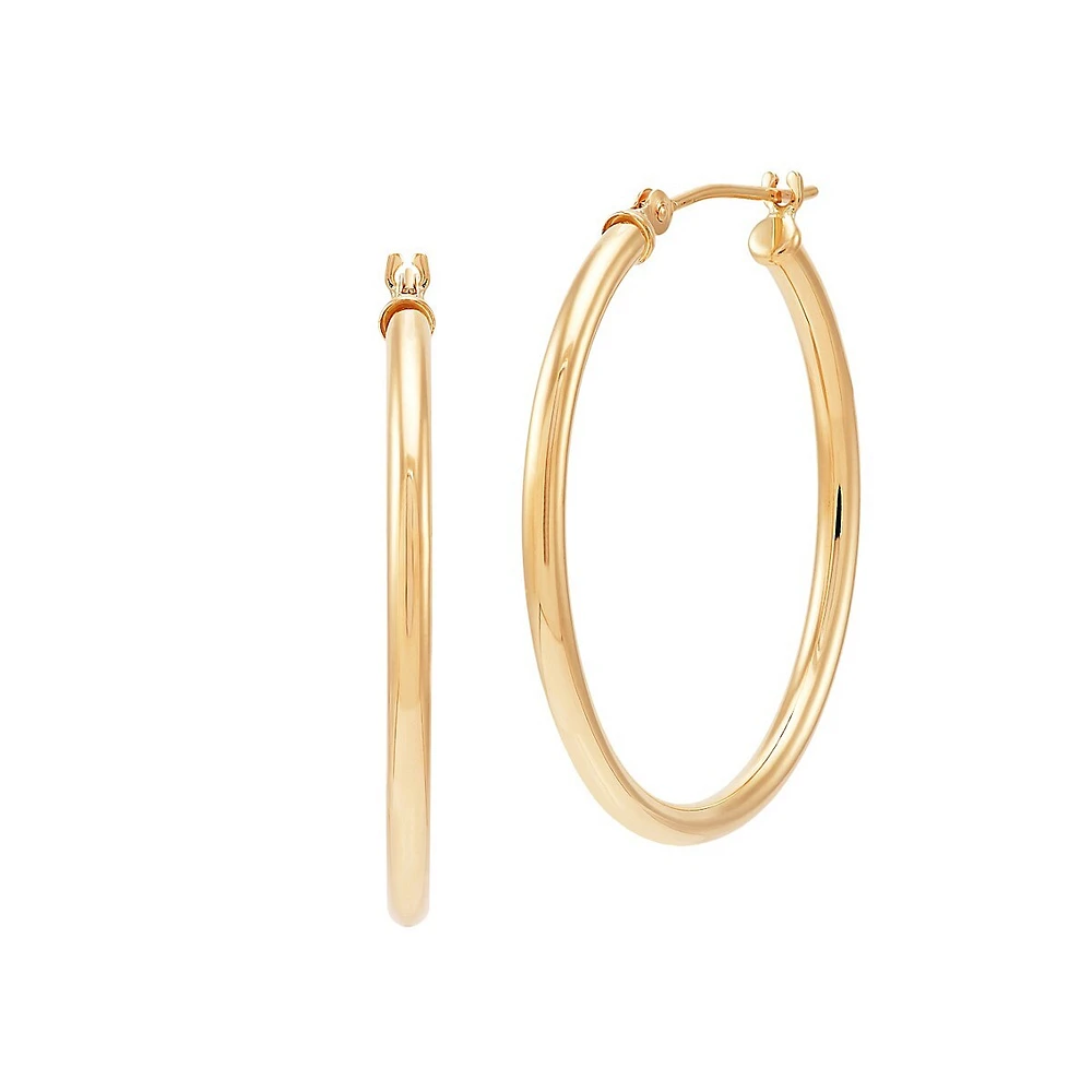 14K Yellow Gold Tube Hoop Earrings