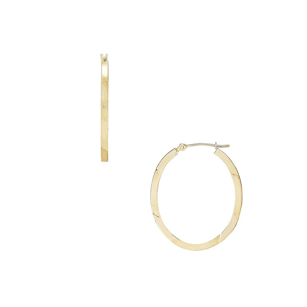 14K Yellow Gold Oval Tube Hoop Earrings