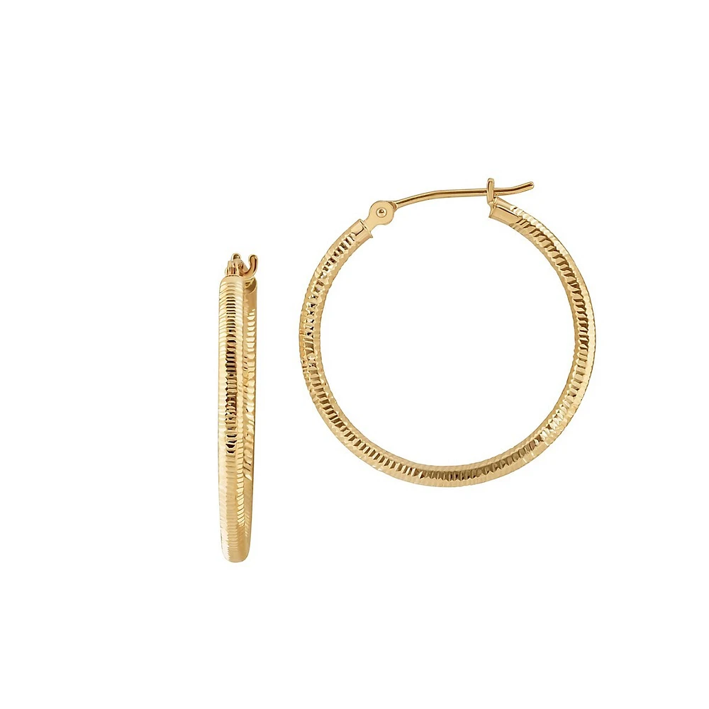 14K Yellow Gold Bark-Finish Hoop Earrings