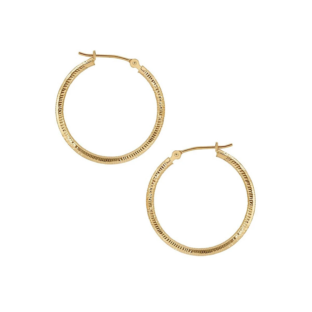 14K Yellow Gold Bark-Finish Hoop Earrings