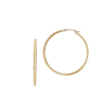 14K Yellow Gold Dented-Design Hoop Earrings