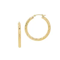 14K Yellow Gold Ribbed Checkered Hoop Earrings