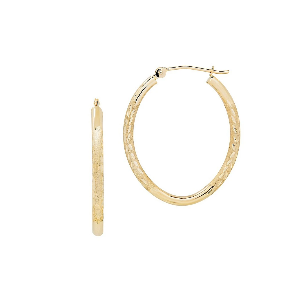 14K Yellow Gold Embossed Hoop Earrings