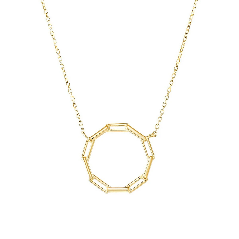 10K Yellow Gold Paperclip Circle Pendant Necklace