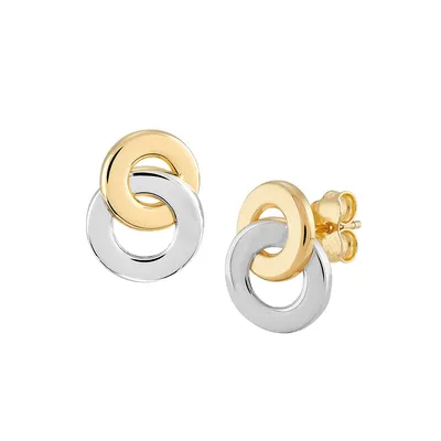 Boucles d'oreilles deux-tons circulaires entrelacées en or 10 ct