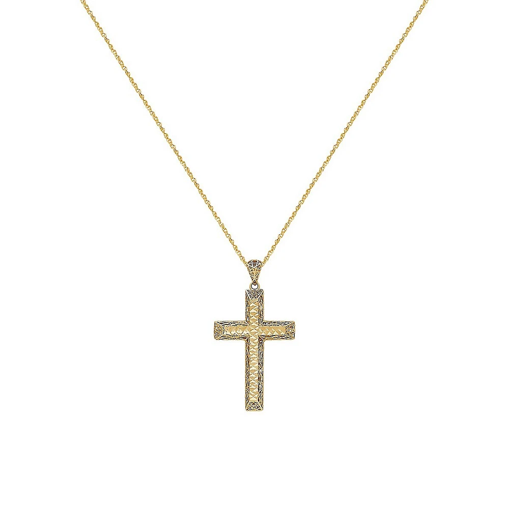 10K Yellow Gold Mesh Cross Pendant Rope-Chain Necklace