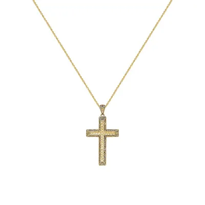 10K Yellow Gold Mesh Cross Pendant Rope-Chain Necklace