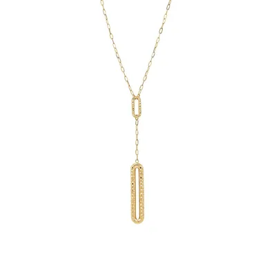 10K Yellow Gold Paperclip Drop Pendant Necklace