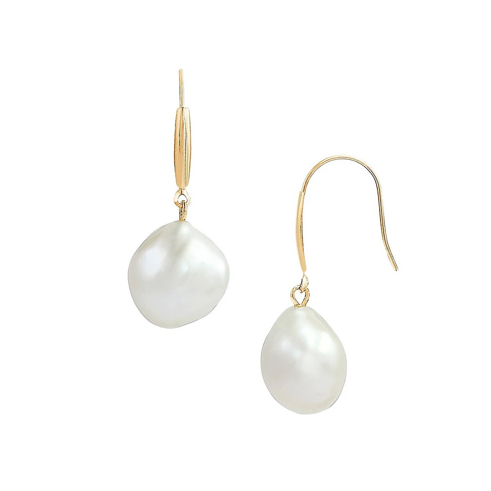 14K Yellow Gold & 10MM-11MM Baroque Freshwater Pearl Drop Earrings