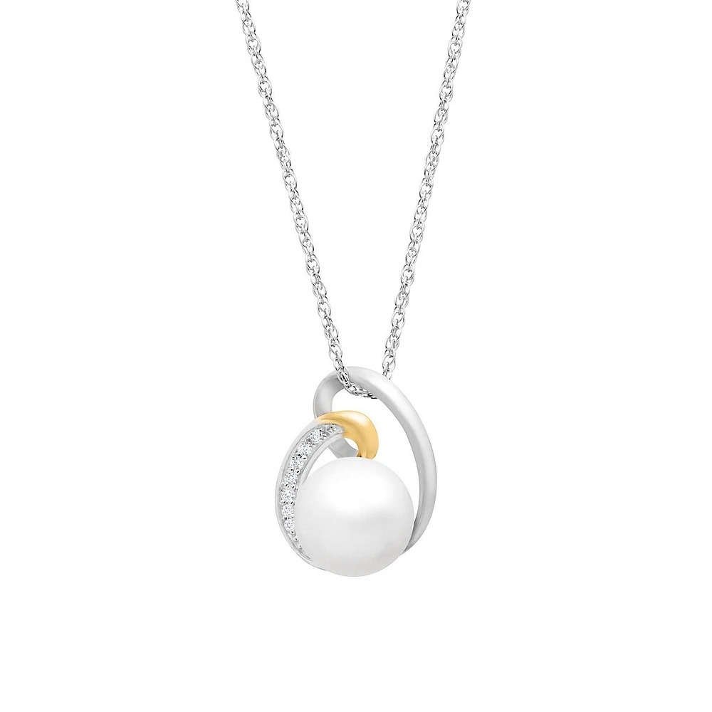 Two-Tone White Topaz & 10MM Freshwater Pearl Pendant Necklace