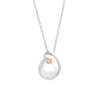 Two-Tone White Topaz & 10MM Freshwater Pearl Pendant Necklace