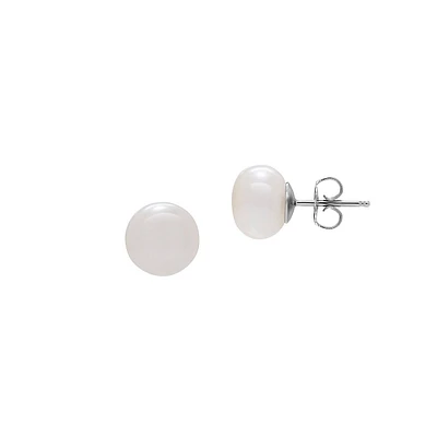 Sterling Silver & 10MM-10.5MM Button Freshwater Pearl Stud Earrings