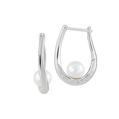 Anneaux courts en argent sterling avec perle d'eau douce 6,5 mm et diamants 0,035 ct PT