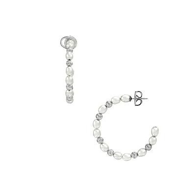 Sterling Silver & 4.5MM-5MM Freshwater Pearl Hoop Earrings