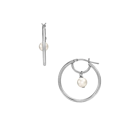 Sterling Silver & 6.5MM-7MM Freshwater Pearl Hoop Earrings