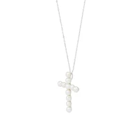 Sterling Silver & 4MM-4.5MM Freshwater Pearl Cross Pendant Necklace